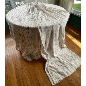 Vintage 1970s pleated curtains, beige & tan vertical stripes, pair of panels